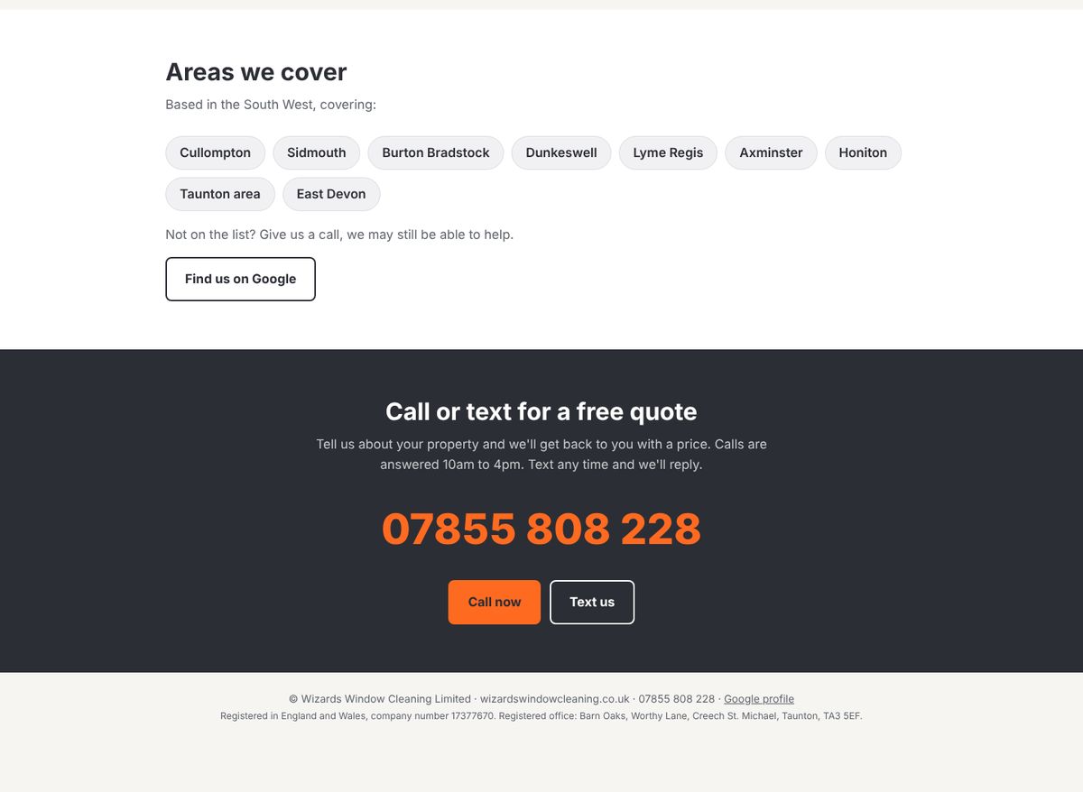 Call to action and contact section of a one-page site